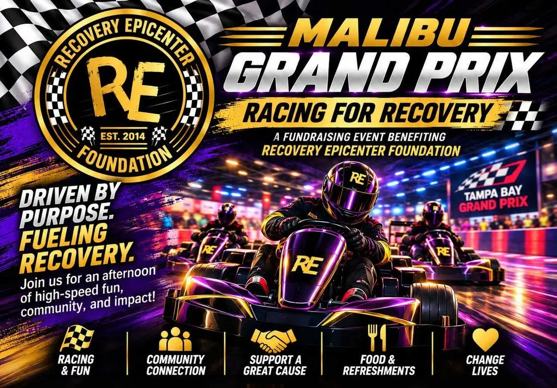 Malibu Grand Prix: Racing for Recovery flyer, go-karts racing at Tampa Bay Grand Prix