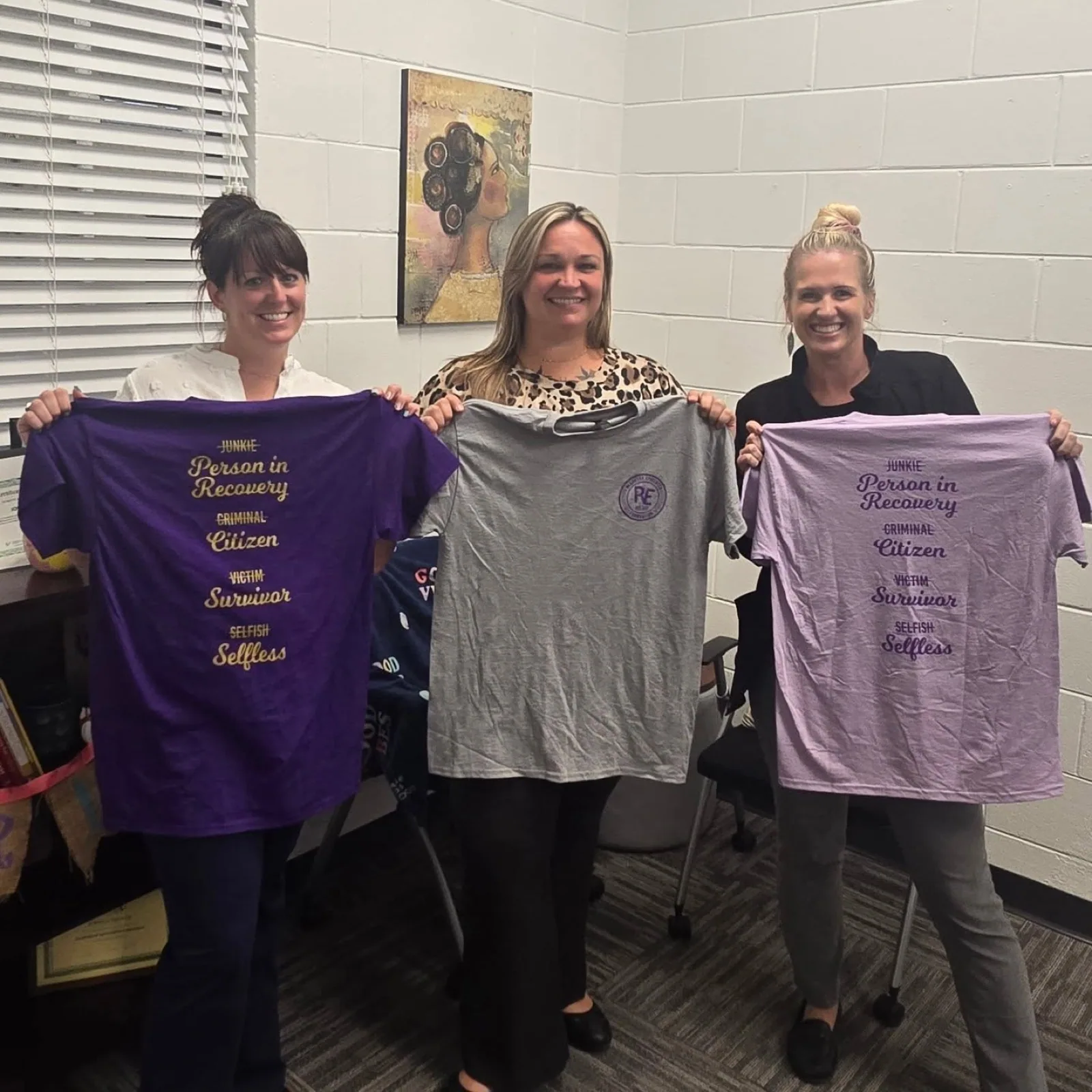 The Recovery Epicenter Foundation t-shirt, purple with gold lettering